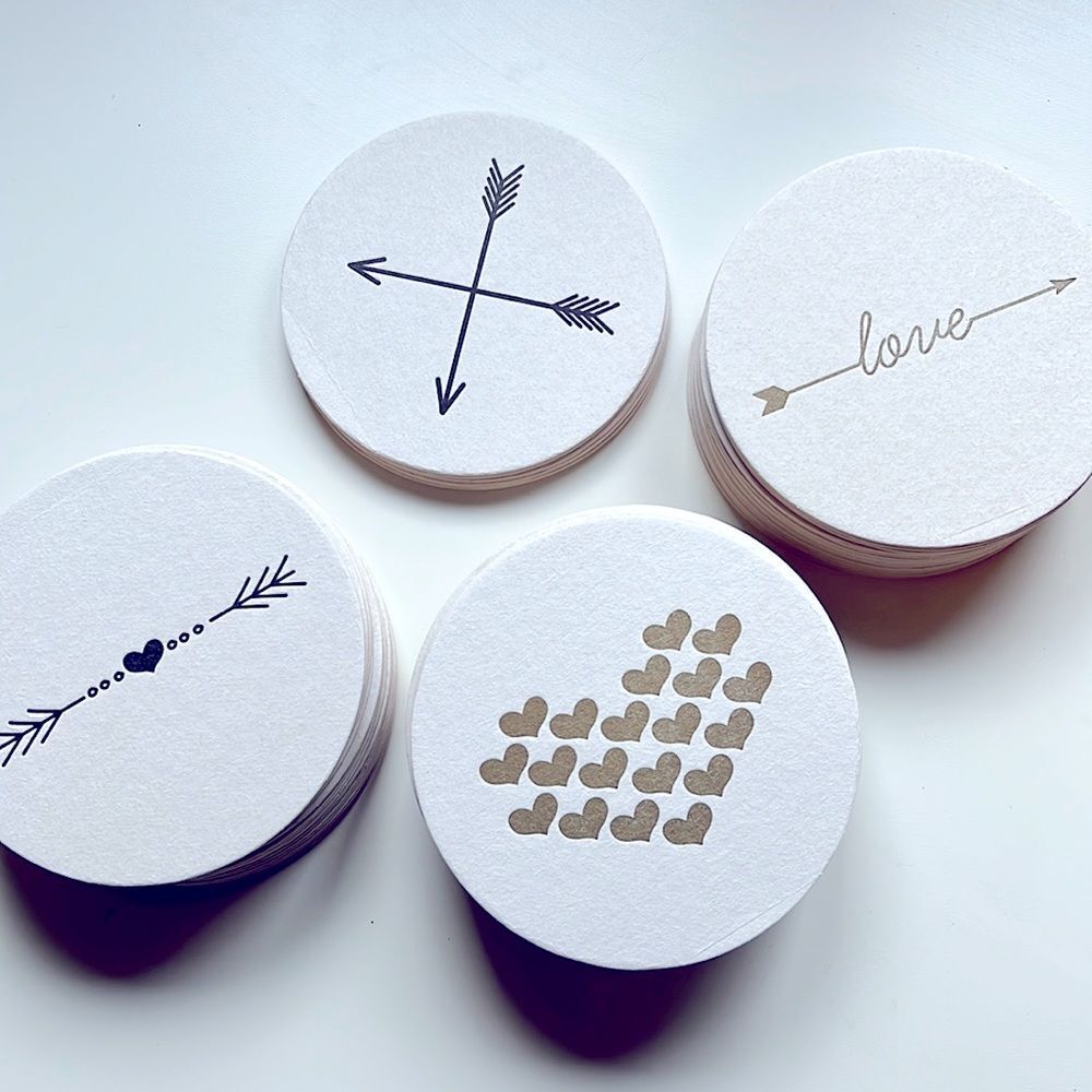 Banana Republic Haute Papier Letterpressed Coasters - Hearts Love Cupid Drinks